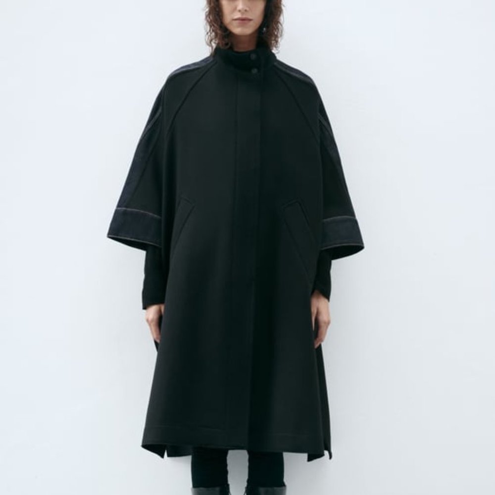 NWOT ZARA MANTECO WOOL BLEND CAPE ZW COLLECTION M 8116